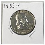 1953-S Franklin Silver Half Dollar, US 90% Coin
