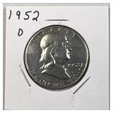 1952-D Franklin Silver Half Dollar, US 90% Coin