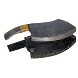 Lg Handmade Steel Cleaver Blade Knife w/ Sheath