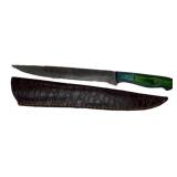 Lg Damascus Steel Long Fillet Knife w/ Sheath