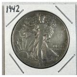 1942 Silver Walking Liberty Half Dollar 50c 90%