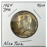 1964 Silver JFK Kennedy Half Dollar 50c 90% Toned