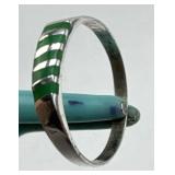 925 Silver Mexico Green Stone Channel Inlay Band R