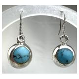 925 Silver Taxco Round Bezel Set Turquoise Dangle