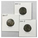 (3) 1944-P/D/S Jefferson War Nickels, 35% Silver