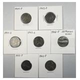 (7) 1942-1945 Jefferson War Nickels, 35% Silver
