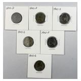 (6) 1942-1943 Jefferson War Nickels, 35% Silver