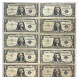 (10) 1957/A/B $1 Silver Certificates, Blue Seals