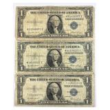 (3) 1935E $1 Silver Certificates, Blue Seals