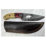 Damascus Steel Fixed Blade Knife w/ Sheath