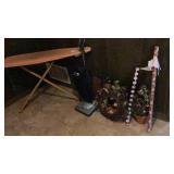Vacuum cleaner, wreaths, ironing board, misc