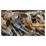 Lots of miscellaneous kitchen, utensils, knives,
