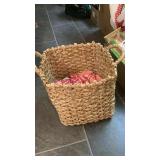 Basket, pajamas, Christmas tree skirt, and