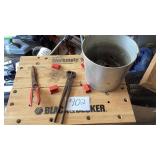 Galvanized bucket with snips, stapler and staples
