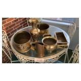 8 brass pieces, 1 pot is in rough shape