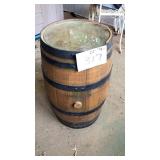 Wooden barrel with glass top, 22 inches tall