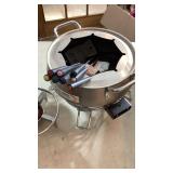 Fondue pot, food warmer, glass plates