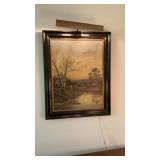 Nice wooden frame 28 x 36 painting with light