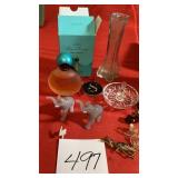 Pair Glass Elephant Miniatures. Glass Rabbit
