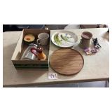 Wax warmer, Corning ware cup, matches, plates