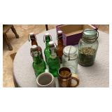 blue tent ball quart jar with lid, five beer