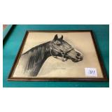 Possibly a charcoal drawing of the racehorse name