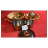 Two Copper Saucepans, 6.5 in & 5.25 in diameter.
