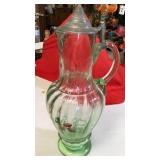 Depression Glass Ribbed Uranium Pitcher with