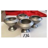 Four Pewter pedestal bowls with glass inserts and