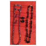2 Vintage glass bead necklaces with matching clip