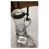 German beer stein hunting beer mug with pewter