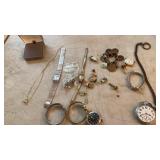 Pocket watch, miscellaneous rings, watches, and a