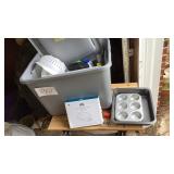 Plastic tote with lid containing electronic