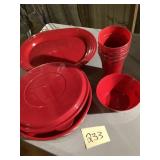 8 Red Plastic Kitchenware Items