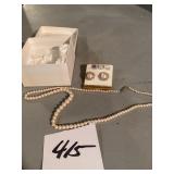 Graduated Pearl Necklace and Earrings Set