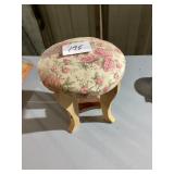 Wooden Stool with Floral Upholstered Seat