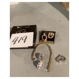 Jewelry Lot With Bracelet, Earrings, and Brooch