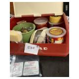 Red Plastic Bread Box With Contents