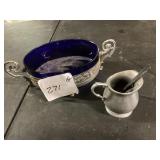 Silverplate Bowl and Pewter Pitcher