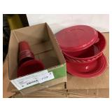 Red Plastic Dishware Set with Seasonal Design