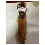 Knife with Serrated Blade and Leather Sheath