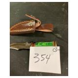 Damascus Steel Knife with Leather Sheath