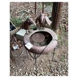 Metal Bird Bath With Crow Decor