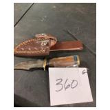 Damascus Steel Knife with Leather Sheath