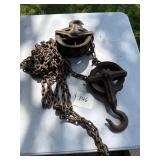 Vintage Chain Hoist with Iron Pulleys
