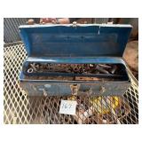 Blue Metal Toolbox with Miscellaneous Tools