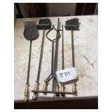 Five-Piece Fireplace Tool Set With Brass Handles