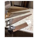 Four Hand Saws with Wooden and Metal Handles