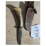 Custom Knife with Antler Handle and Sheath