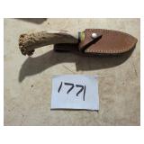 Antler Handle Knife with Leather Sheath